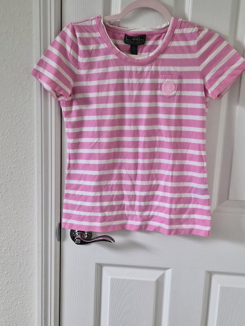 Ralph Lauren Pink & White Striped Crewneck Tee